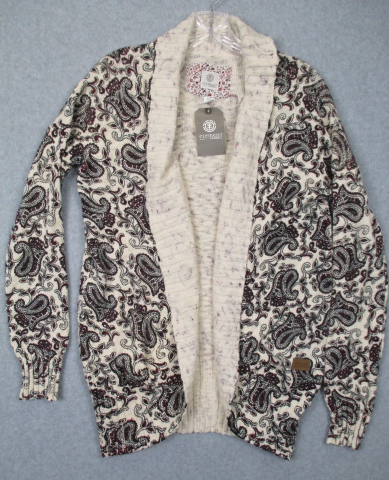 Womens Cardigan Medium Open Front Shawl Collar Cotton Paisley Maroon Red Boho - Image 1 of 4