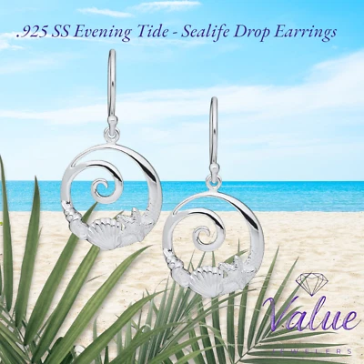 Pendientes colgantes de plata esterlina .925 Cape Cod marea nocturna - vida marina de LeStage Foto 1 de 2