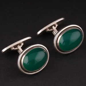 GEORG JENSEN Sterling Cufflinks # 44. Green Agate. Harald Nielsen. DENMARK. RARE - Picture 1 of 7