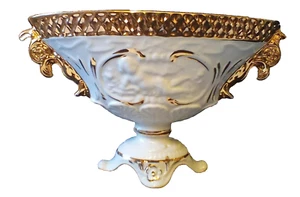 VINTAGE CENTERPIECE CHERUB COMPOTE ITALY HOLLYWOOD REGENCY 12" VICTORIAN CERAMIC - Picture 1 of 22