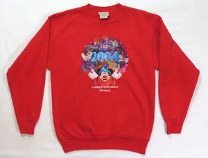 Disneyland Resort Sweatshirt MICKEY MOUSE 2004 Glitter Park Scene Red L - Picture 1 of 5