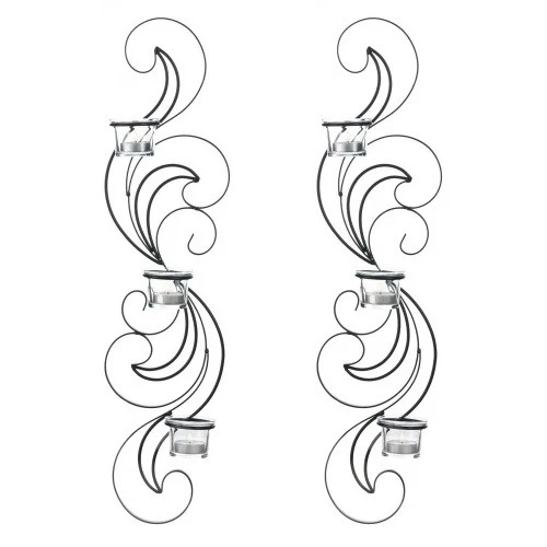 2 Wisp Curling Black Iron Candle Holder Wall Sconce Set Decor 10017178