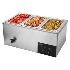 22QT Commercial Food Warmer Full Pan Electric Steam Table Stainless Steel Bain