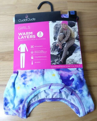 Cuddl Duds Cálidas Capas Niñas XL 2 Piezas L/S Crew & Leggings Púrpura Multi Unicornio Foto 1 de 4