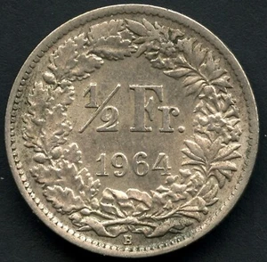 1964 Switzerland Half Franc Silver Coin (2.5 Grams .835) - Picture 1 of 2