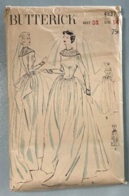 Wedding Dress Gown Pattern 1940's VTG Butterick 4837 Size 14 B 32 Bouffant Train - Image 1 of 2