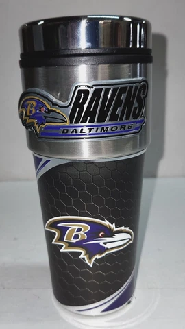 Baltimore Ravens NFL 16 oz Travel Mug with Stainless Steel Top and Emblem Cover