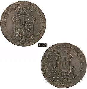 *GUTSE*615-ISABEL II, 6 CUARTOS 1844, CATALUÑA, EBC- - Imagen 1 de 1