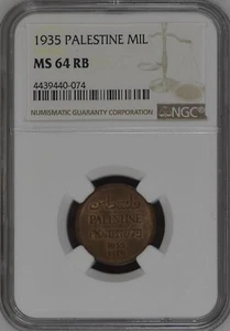 PALESTINE , 1 MIL 1935  - NGC MS 64 RB ,,,, RAREX - Picture 1 of 2