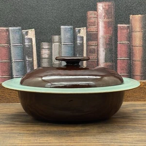Vtg Red Wing USA Pottery Casserole with lid Bowl Teal & Brown Stoneware - Picture 1 of 12