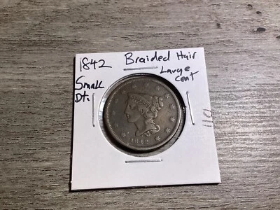 1842 Braided Hair Large Cent with Small Date Early US Copper Coin 110ik - Image 1 of 4