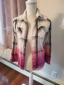 Girls Button Up Mudd Shirt Size 14 White With Purple, Black, Gray - Picture 1 of 3