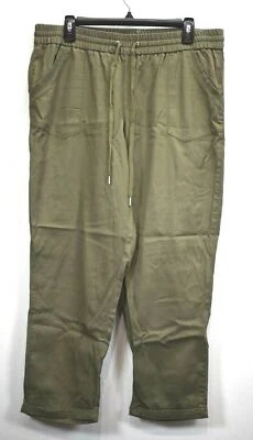 Pantalones capri informales Westbound para mujer color oliva elástico con cordón cintura puño doblado L Foto 1 de 4