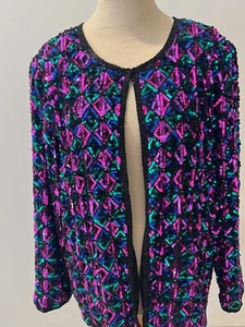 Vintage Laurence Kazar Silk Multi Color Jacket 2X - Picture 1 of 7