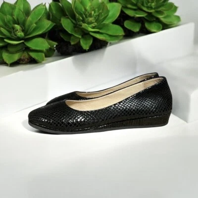 🌻NEW French Sole NY Black LeatheSnake Print Zeppa Slip-on Short Wedges Size 6. - Image 1 of 4