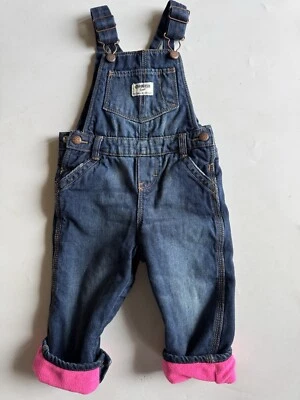 VTG pink Lined Insulated Oshkosh B’gosh Vestback Bib Overalls 24 Month Denim EUC - Image 1 of 4