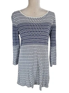belldini Blue White Sweater Mini Sheath Dress Women Size L Crew Neck 3/4 SLV - Picture 1 of 6