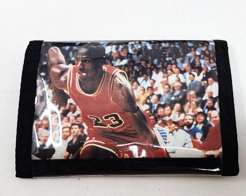 MICHAEL JORDAN Black Velcro Bi-Fold Wallet Chicago Bulls NBA Cover