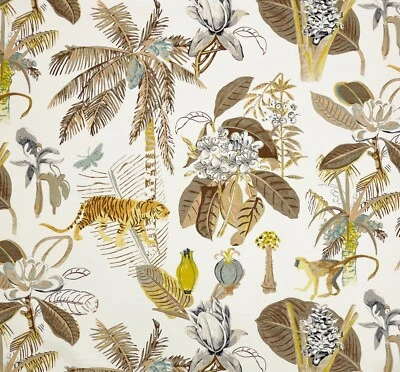 TOMMY BAHAMA HEAVENLY KINGDOM LINEN TIGER MONKEY MULTI-USE FABRIC BY YARD 54"W - Image 1 of 4