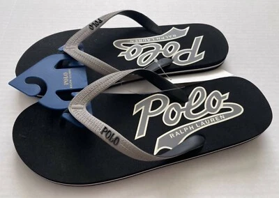 Nuevas sandalias de tanga chanclas Ralph Lauren Polo negras grises para hombre talla 10D Foto 1 de 3