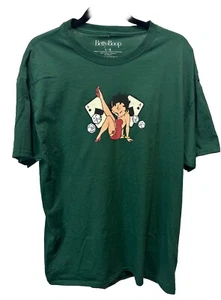 Licensed Betty Boop "Feeling Aces" T-Shirt 100% Cotton Dark Green New - Picture 1 of 4