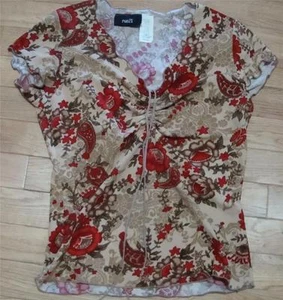 ~RUE 21 Sz S SS SCALLOP GATHER TAN/BROWN/RED FLORAL~$4.50 SHIP~MADE IN USA~Rue21 - Picture 1 of 1