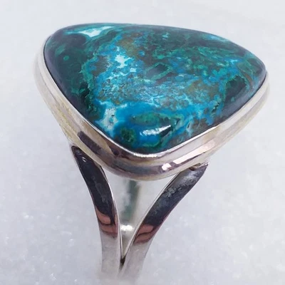 RARITÄT ECHTER AZURIT MALACHIT 925 Sterling Silber RING Gr 21 - Bild 1 von 4