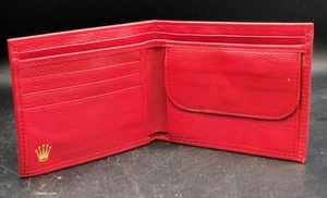 Vintage ROLEX Original Red Slim Authentic Bifold Genuine Leather Wallet !! - Picture 1 of 2