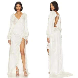 Maxi Vestido de Novia For Love & Lemons Kendall Manga Larga Roseta Volantes Dobladillo Talla M - Imagen 1 de 12