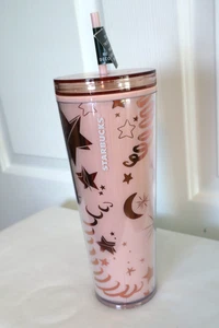 Bicchiere Starbucks con coperchio e cannuccia nuovo con etichetta FESTEGGIA! Rosa - Foto 1 di 6