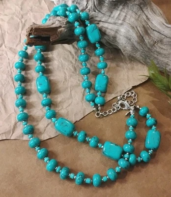 Grueso DISEÑOS PREMIER Imitación Turquesa Doble Hilo 16"+ Collar! Foto 1 de 4