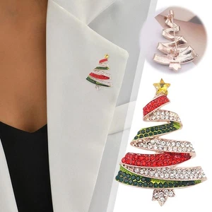 1x Art Decor Style alloy Crystal Christmas Tree Brooch Best Gift Badge Pin D2M3 - Picture 1 of 14