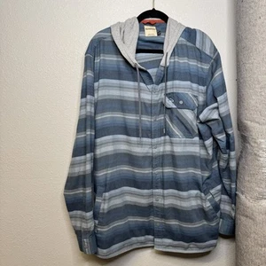 Simms Hoodie Mens 3XL Blue Striped Santee Flannel Snap Button Flannel Shacket - Picture 1 of 4