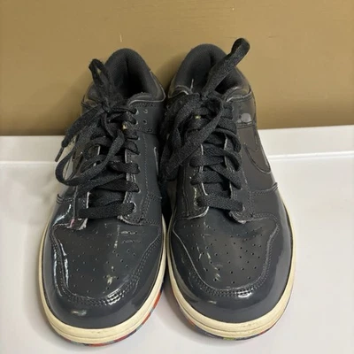 Nike Gray Dunk Low Gray Patent Leather All Gray With Fruity Pebble Bottom Size 7 - Image 1 of 4