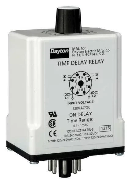 Dayton 1Egb9 Time Delay Relay,120Vac/Dc,10A,Dpdt - Image 1 of 1