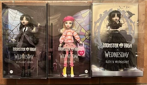 (SET OF 3) MONSTER HIGH Wednesday-(Reg)/Enid/Wednesday (Rave) NIB - Picture 1 of 24