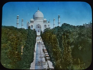 THE TAJ MAHAL AGRA INDIEN UM 1890 Magisches Laternendia ANTIKE GETÖNTE FOTOGRAFIE - Bild 1 von 3