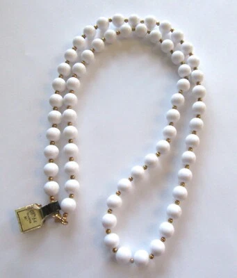 Monet Necklace- round white beads- gold color spacers- 30" long - Image 1 of 2