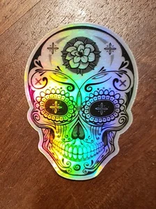 SUGAR SKULL Die Cut Holographic Sticker Vinyl 3 inch - Picture 1 of 3