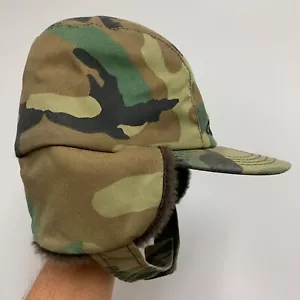 VTG INSULATED Cabelas Woodland Army Camo LARGE EAR FLAP Hat Cap USA hunting L - Picture 1 of 11