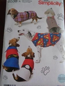 DOG PET CRAFT SEWING PATTERN S8538 COATS 3 SIZES S-L IN 5 DESIGNS UNCUT NEW - Picture 1 of 2