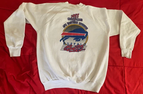Vintage Buffalo Bills Men's 1988 AFC EAST CHAMPS  XL Rare Old TRENCH Sweat Shirt Cover
