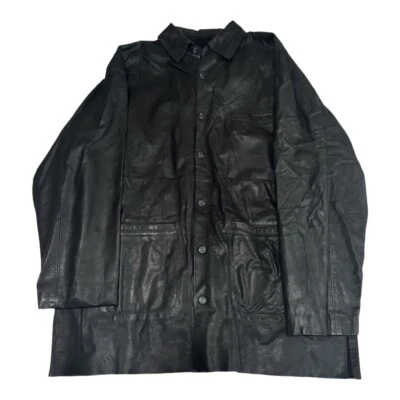 Black “Vera Pelle” REAL Leather Jacket Made in Italy With 2 Pockets and Buttons  - Image 1 of 4