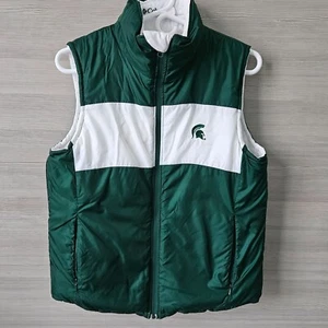 Columbia Reversible Puffer Vest Green White Michigan State Spartans Ladies Sz M - Picture 1 of 21