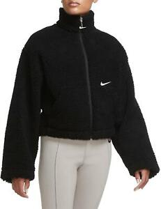 Nike Women's Sportswear Swoosh Sherpa Jacket Size MEDIUM Black DM1763-010 Nwts