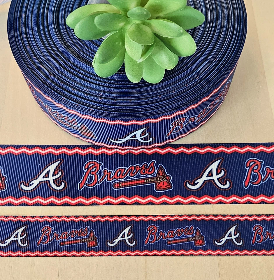 7/8 & 1.5" (1 YD) Atlanta Braves Grosgrain Ribbon Baseball Cheer Bow Ribbon - Image 1 of 1