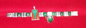 Vintage Sterling Silver and Malecite Ensemble (Bracelet/Ring/Pendant) - Picture 1 of 7