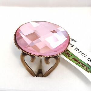 Michal Negrin Ring Oval Faceted Pink Crystal Cocktail Cabochon Retro Gift Box
