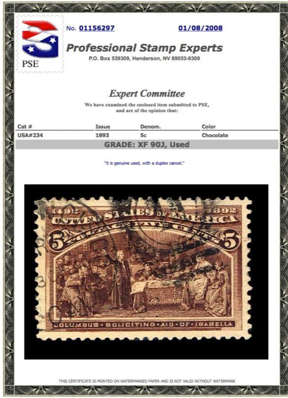 #234 Used,  PSE Graded 90J-Jumbo, PSE Cert #  01156297 - Image 1 of 1