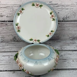 Framealuna Set Ciotola e Piatto Portaoggetti Floreale Espositore Ceramica Decorativo - Foto 1 di 7